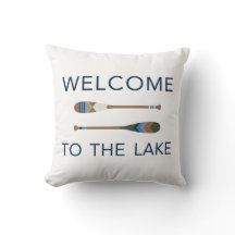 Welcome to the Lake Painted Paddle Throw Pillow