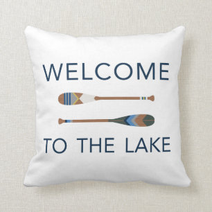 Welcome to the Lake Painted Paddle Throw Pillow
