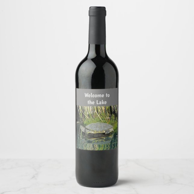 Welcome to the Lake Turtle Water Reflection Nature Wine Label (Front)