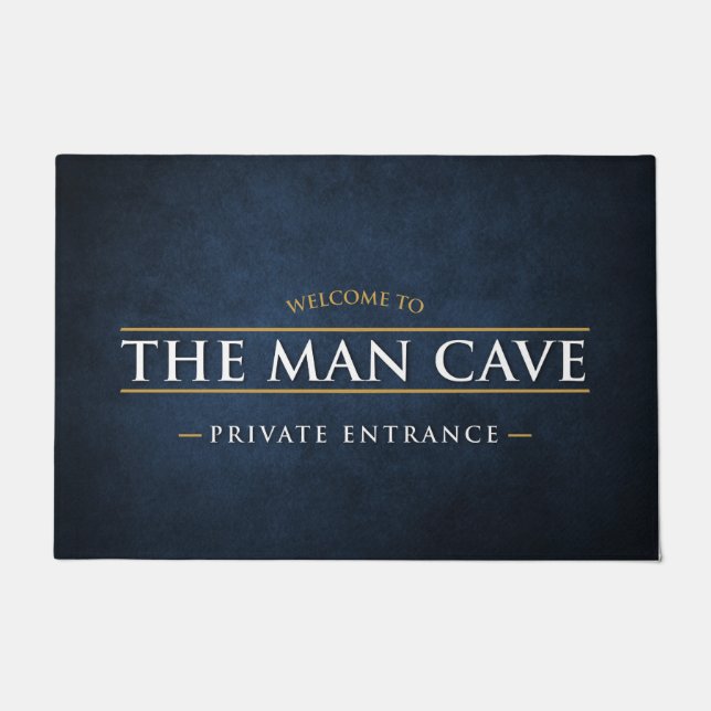 Welcome to the Man Cave blue grunge door mat (Front)