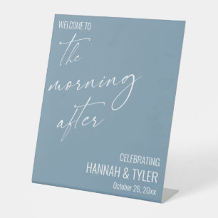 Welcome to The Morning After Brunch Dusty Blue Pedestal Sign