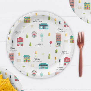 Welcome to the Neighbourhood Pattern Baby Shower Paper Plate