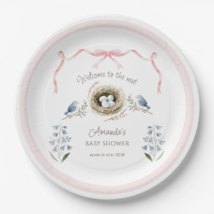 Welcome to the Nest Pink Ribbon Baby Shower Paper Plate
