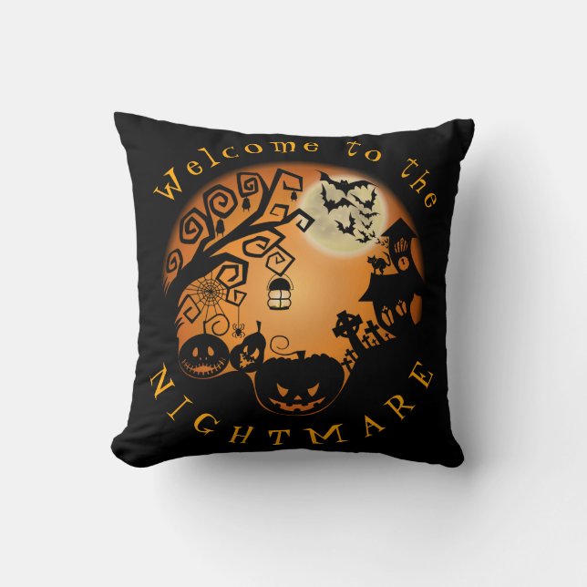 Welcome to the Nightmare Halloween Pumpkin Custom Cushion (Front)