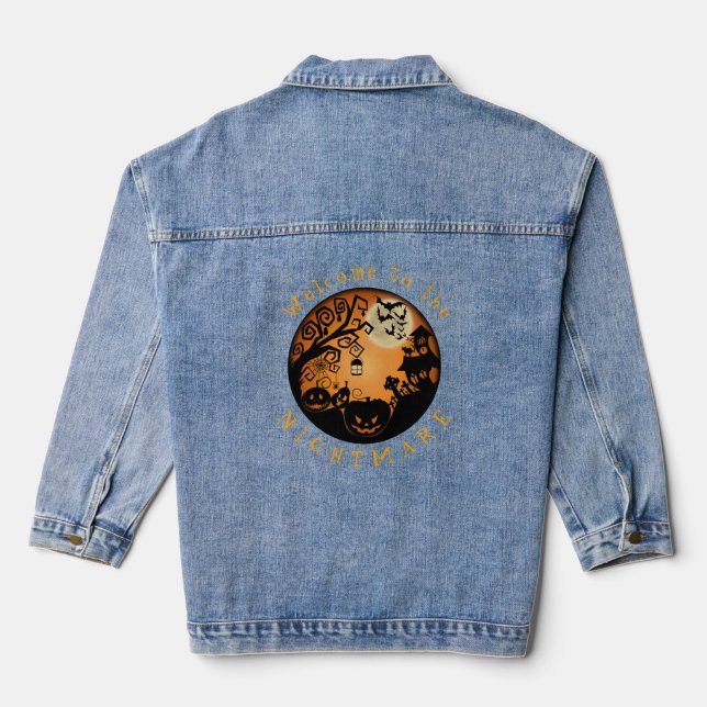 Welcome to the Nightmare Halloween Pumpkin Custom Denim Jacket (Back)