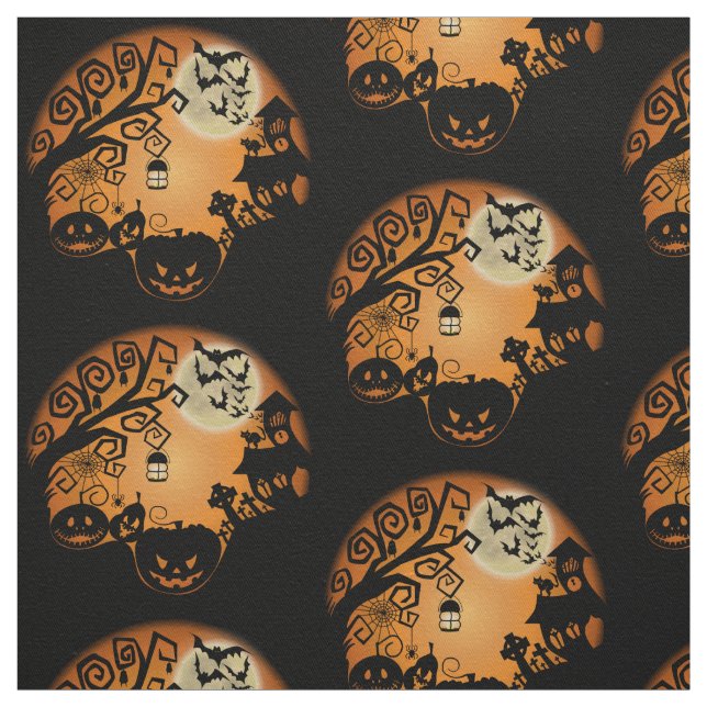 Welcome To The Nightmare Halloween Pumpkin Graphic Fabric (Swatch)