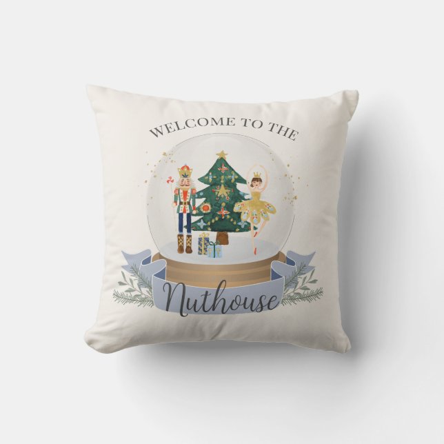 Welcome to the Nuthouse Nutcracker Christmas Cushion (Front)
