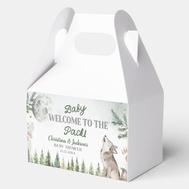 Welcome to the Pack Forest Wolf Baby Favour Box (Front)