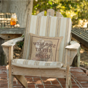 Welcome To The Ranch Cowboy Hat Boots On Faux Jute Cushion