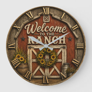 Welcome to the Ranch Rustic Barn Door Farmhouse Large Clock