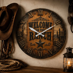 Welcome to the Ranch Western Ranch House Farm  Large Clock