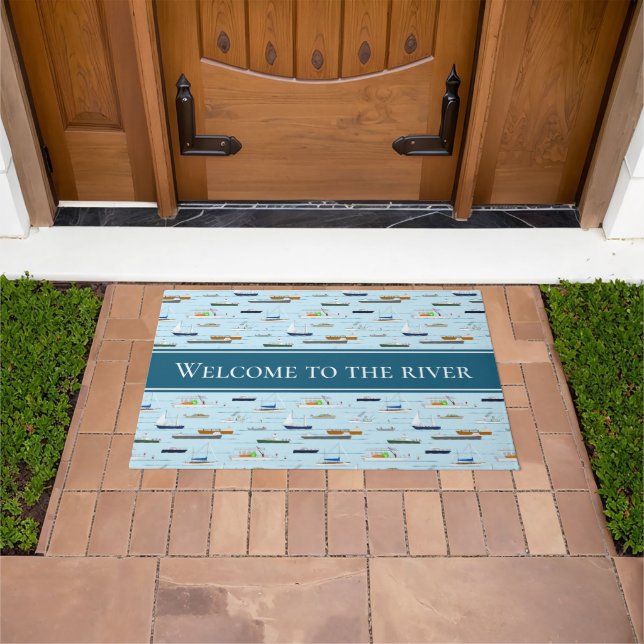 welcome to the river boats ships sailboats doormat (Outdoor)