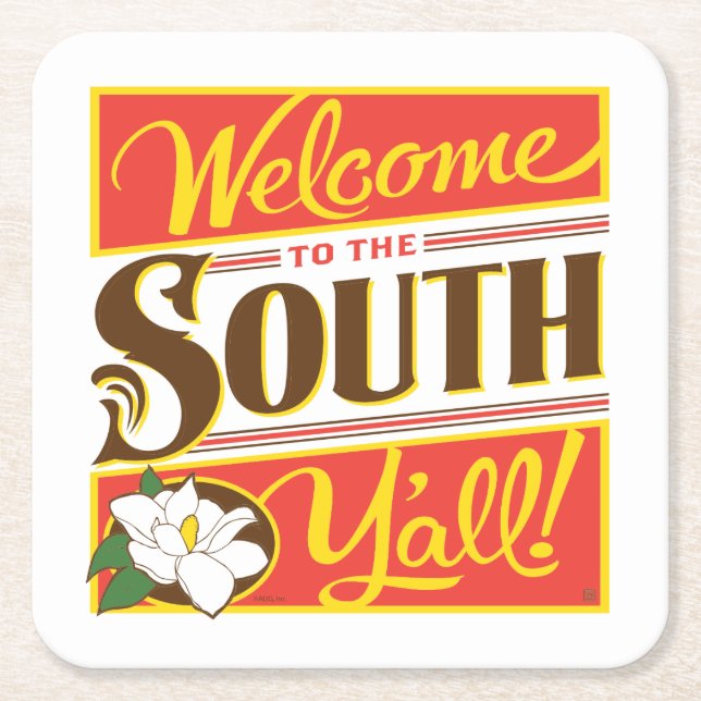 Welcome To The South Y'all Square Paper Coaster (Front)