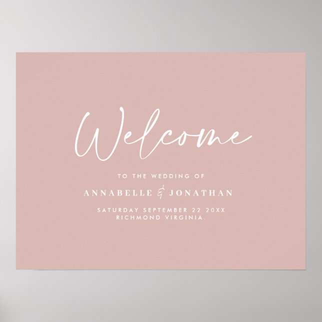 Welcome to the wedding modern blush pink wedding poster (Front)