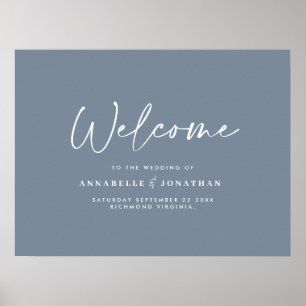Welcome to the wedding modern dusty blue wedding poster