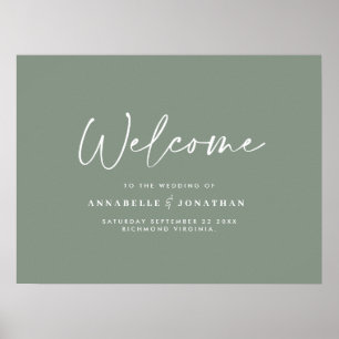 Welcome to the wedding modern sage green wedding poster