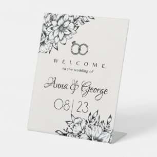 Welcome to the Wedding of Custom Elegant Flower Pedestal Sign