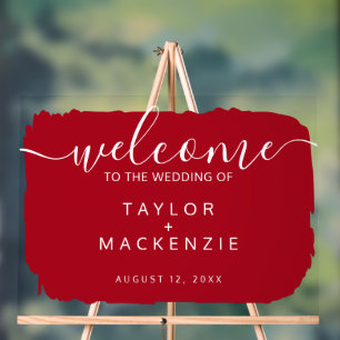 Welcome to the wedding personalised red acrylic sign