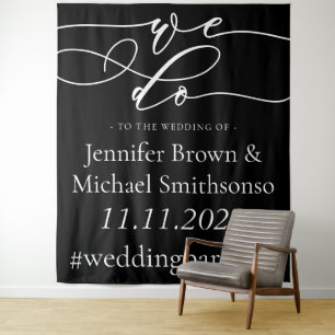Welcome to the wedding simple we do black tapestry
