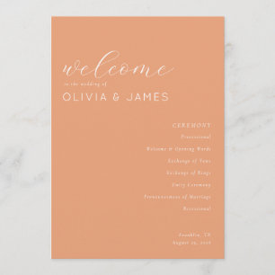 "WELCOME to the WEDDING" Warm Peach Minimalist Program