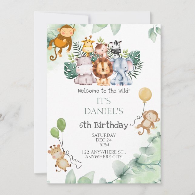 Welcome To The Wild Kids Safari Zoo Birthday Invitation (Front)