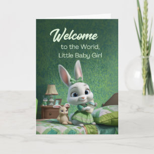 Welcome to the World Baby Girl Cute Bunny Nursery Card