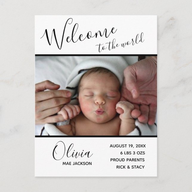Welcome to the World Baby Photo Birth Postcards (Front)