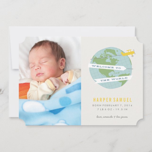 Welcome to the World Birth Announcement - Yellow (Front)