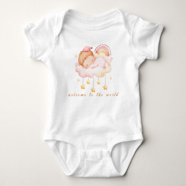 welcome to the world Cute Morden Baby Bodysuit (Front)