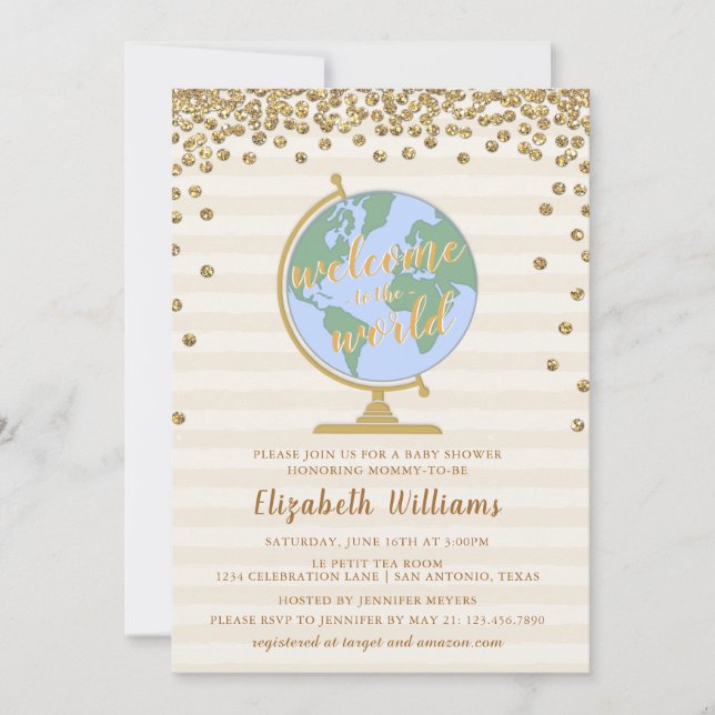 Welcome to the World Globe Baby Shower Invitation (Front)