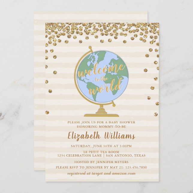 Welcome to the World Globe Baby Shower Invitation (Front/Back)
