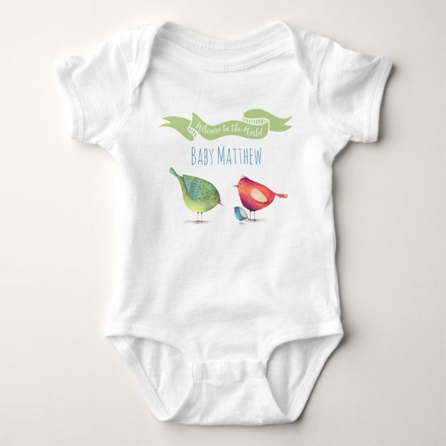 Welcome to the World little birdies custom name Baby Bodysuit (Front)