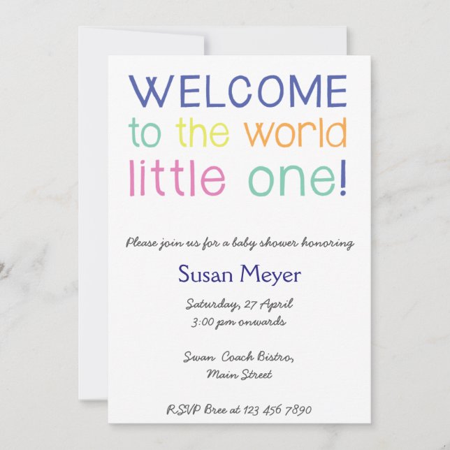 Welcome to the world little one baby shower invite (Front)