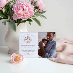 Welcome to the World Little One Peony Floral Photo Announcement