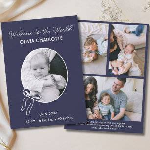 Welcome to the World Navy Newborn Photo Baby Birth Announcement