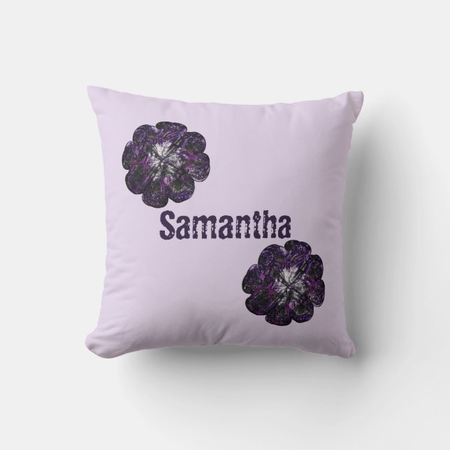 Welcome To The World Purple Flowers Girl Nursery Cushion (Front)