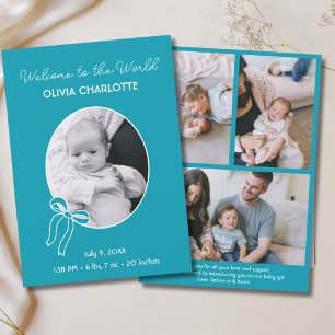 Welcome to the World Teal Blue Newborn Baby Birth Announcement