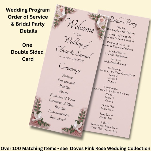 Welcome to Wedding Ceremony, Pink Roses & Doves  Program (Creator Uploaded)