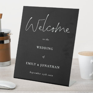 Welcome to Wedding Script Black and White Pedestal Sign