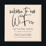 Welcome to WiFi Details Guests Informal Text Cream Magnet<br><div class="desc">A handy way to keep your WiFi details always readily available for visitors to your home, with this Magnet for your fridge, with informal set black calligraphy and heart motif for the main heading Welcome to our Wifi. The rest of the text you can easily personalise with your own network...</div>