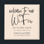 Welcome to WiFi Details Guests Informal Text Cream Magnet<br><div class="desc">A handy way to keep your WiFi details always readily available for visitors to your home, with this Magnet for your fridge, with informal set black calligraphy and heart motif for the main heading Welcome to our Wifi. The rest of the text you can easily personalise with your own network...</div>