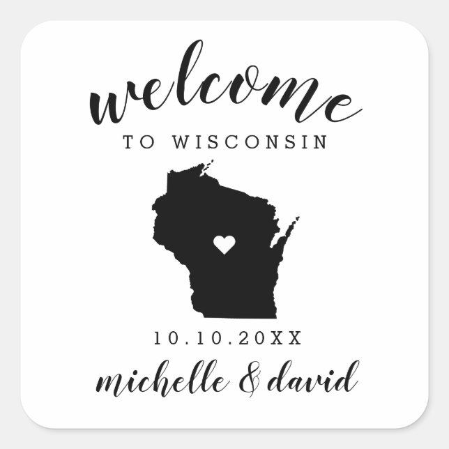 Welcome to  Wisconsin | Wedding custom favour Square Sticker (Front)