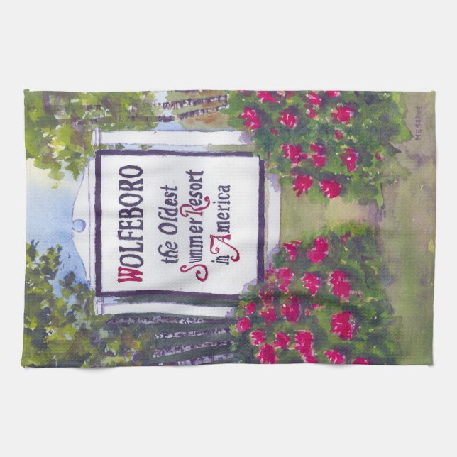 Welcome to Wolfeboro NH Sign Tea Towel (Horizontal)