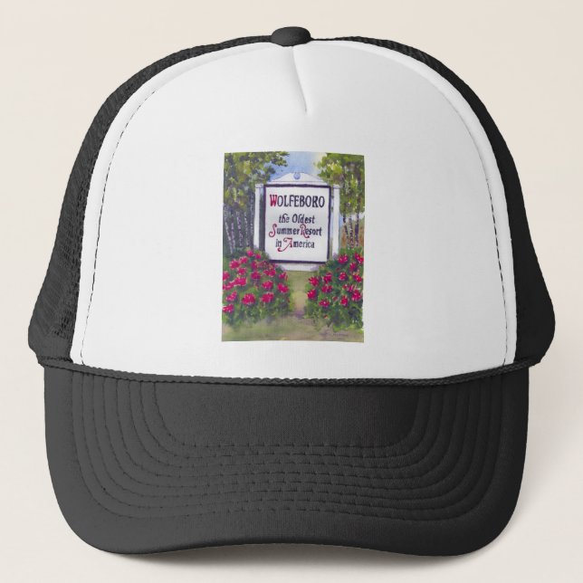 Welcome to Wolfeboro NH Sign Trucker Hat (Front)