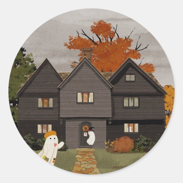 Welcome to your haunted house classic round sticker (Front)