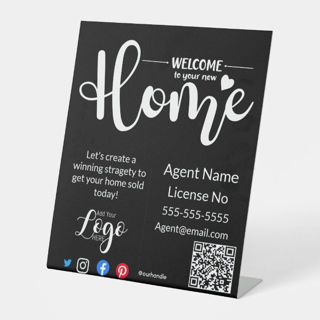 Welcome to your new home real estate open house pedestal sign (Front)