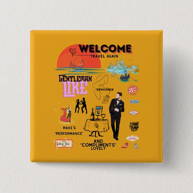 WELCOME TRAVEL AGAIN 15 CM SQUARE BADGE (Front)