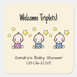 Welcome Triplets!, Cute Custom Triplet Babies Square Sticker