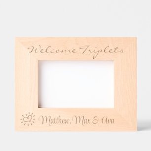 Welcome Triplets, With Names, Photo, 6x4", Etched Frames