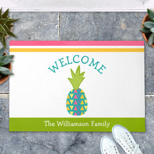 Welcome Tropical Hospitality Pineapple Green Bold Doormat